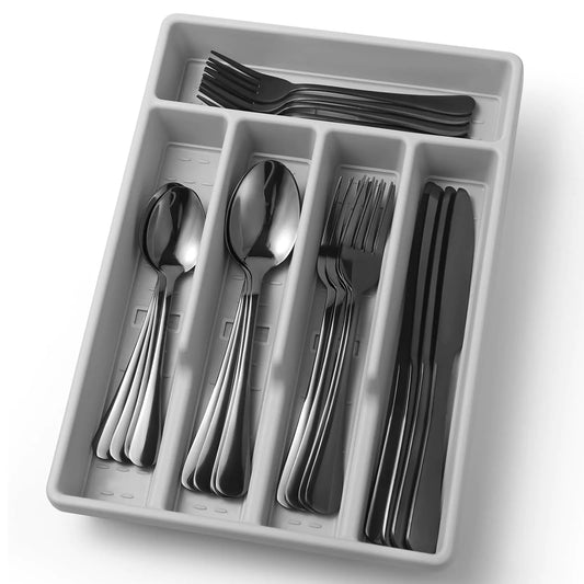 20-Pc Black Stainless Steel Cutlery Set with Tray